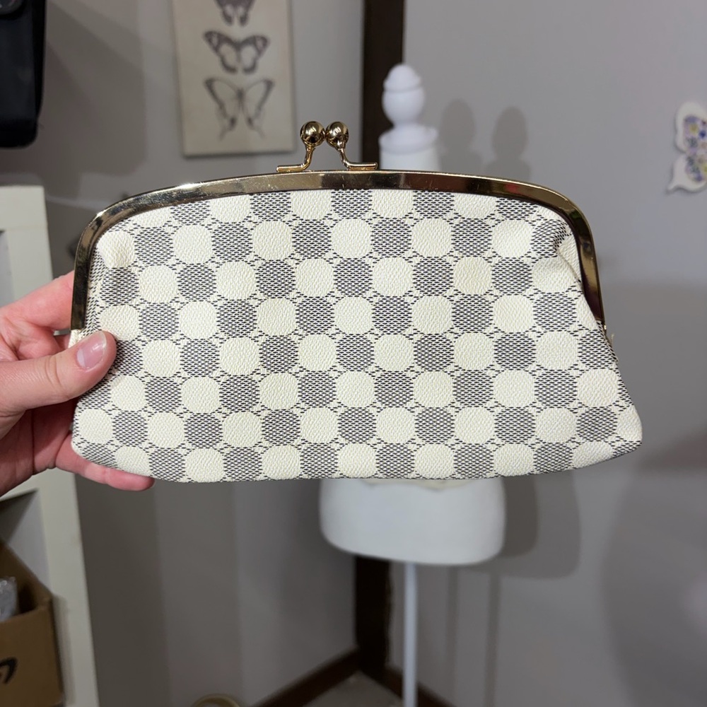 Elegant Cream and Gray Clutch Bag
